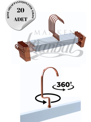 Manken İstanbul Business Class  20 Adet Rose Kanca Lamine Ahşap Mandallı Pantolon Askısı Etek Askısı