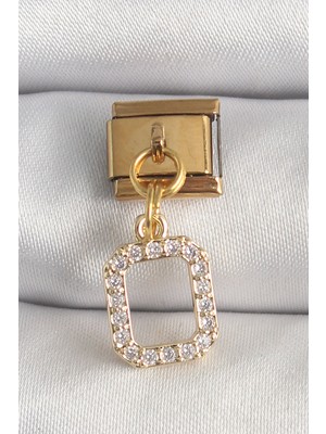 Clariss 316L Çelik Gold Renk Sallantı Kare Zirkon Taşlı Nomination Charm