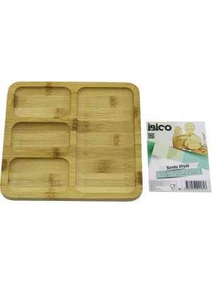 Go İthalat Kare 4 Bölmeli=3+1 Ahşap Bambu Servis Sunum Tepsi - Tahtası 20 x 20 x 1.4cm (5224)