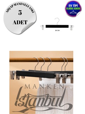 Manken İstanbul 5 Adet Ev Tipi Ahşap Mandallı Pantolon Askısı Etek Askısı Elbise Askısı