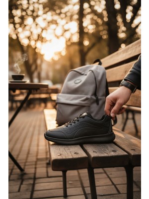 Enoch Erkek Spor ve Günlük Ayakkabı Tam Ortopedik Tabanlı Simsiyah (Full Black) Modern Tasarım