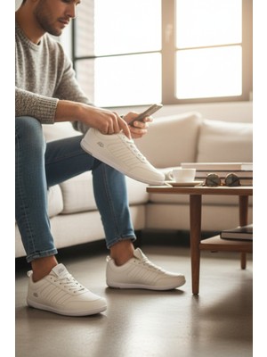 Enoch Erkek Spor ve Günlük Ayakkabı Tam Ortopedik Tabanlı Beyaz Şeritli Minimalist Sneaker