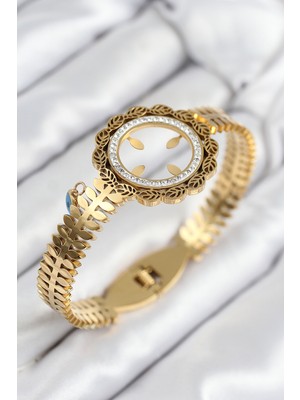 Clariss 316L Çelik Zirkon Taşlı Çeyrek Takılabilir Gold Renk Kelepçe