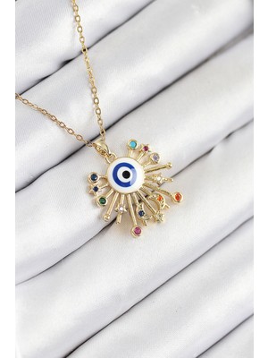 Clariss 316L Çelik Zirkon Taşlı Nazar Model Gold Renk Kadın Kolye