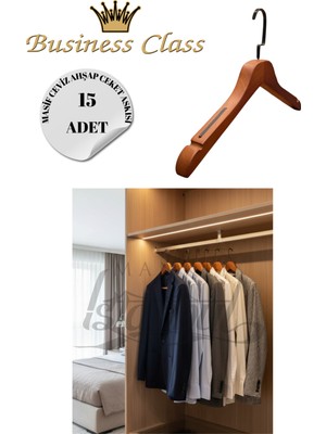 Manken İstanbul Business Class 15 Adet 44 cm Siyah Italyan Kanca Masif Ahşap Takım Elbise Askısı Palto Ceket Askısı