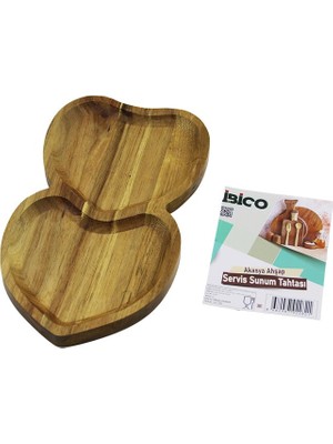 Go İthalat Akasya Kalpli  2 Bölmeli  Ahşap Servis Sunum Tepsi - Tahtası  25 x 14 x 1.4cm (5224)