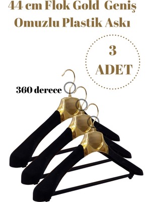 Manken İstanbul 3 Adet Flok Gold Plastik Ceket Askısı Kıyafet Askısı Takım Elbise Askısı
