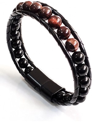 Moncuk Design Kahverengi Siyah Erkek Doğal Taşlı Bileklik - Sevgiliye Hediye