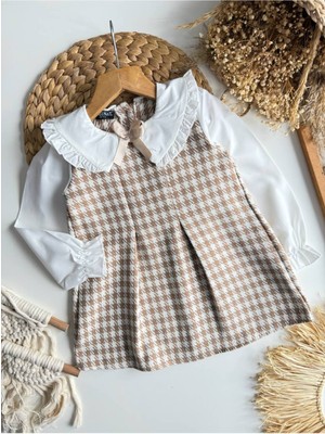 Kazayağı Desenli Rahat 2 Li Şık Kız Çocuklar Için Elbise