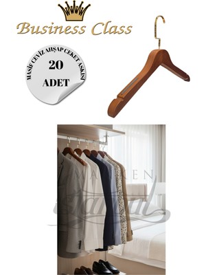 Manken İstanbul Business Class 20 Adet 44 cm Italyan Kanca Masif Ahşap Takım Elbise Askısı Palto Askısı Ceket Askısı
