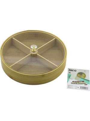Go İthalat Yuvarlak 4 Bölmeli=2ın1=bölmesiz Çok Amaçlı Kutu Ahşap Bambu Servis Sunum Tepsi - Tahtası 22CM (5224)
