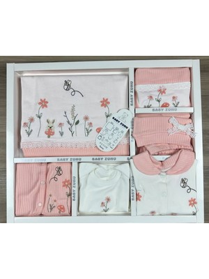 Baby Zuhu Çiçek Nakışlı Kız Bebek 10’lu Hastane Çıkışı – Pudra