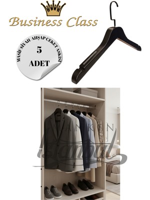 Manken İstanbul Business Class 5 Adet 44 cm Italyan Kanca Masif Ahşap Takım Elbise Askısı Palto Ceket Askısı