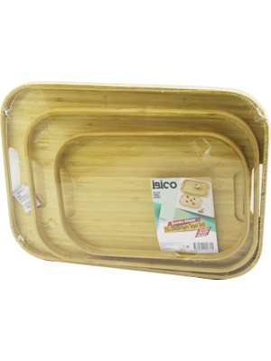 Go İthalat Dikdörtgen - 3 Boy Bambu Ahşap Tepsi Seti 22X33--28X40--33X45CM (5224)