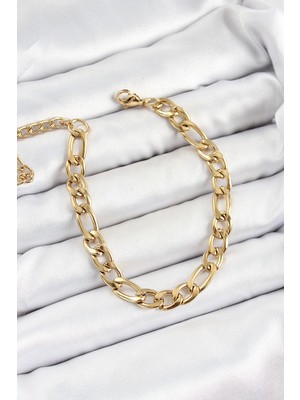 Clariss 316L Çelik Gold Renk Kalın Zincir Erkek Bileklik