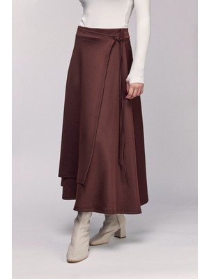 Saade Kahverengi Yüksek Bel Bağlamalı Katmanlı Görünüm Scuba Etek S