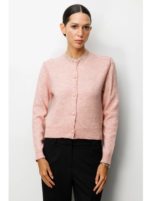 On Triko Yakası Taşlı Triko Hırka 63927