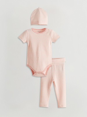 Lc Waikiki Yeni Sezon Çizgili Organik Kumaş Kız Bebek Hastane Çıkış Seti