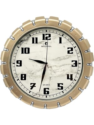 Braventa Collection Bellisima BL-1058 Serisi Klasik Kadran Mermer Desenli Sessiz Akar 30 cm Duvar Saati Gold-Gri