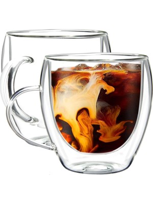 Braventa Collection 2 Adet 250 ml Çift Cidarlı Isı Yalıtımlı Kulplu Cam Şeffaf Kupa MIT1009