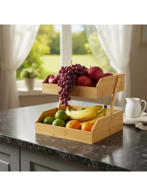 Braventa Collection Deconox Doğal Bambu Iki Katlı Dekoratif Mutfak ve Banyo Organizeri | Çok Amaçlı Düzenleyici Raf | Me