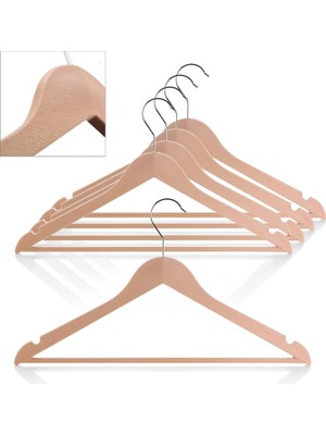 Braventa Collection Ahşap Görünümlü Plastik Elbise Askısı (5 Adet) - Kaymaz Omuzlu, Şık ve Dayanıklı Giysi Askıları - As