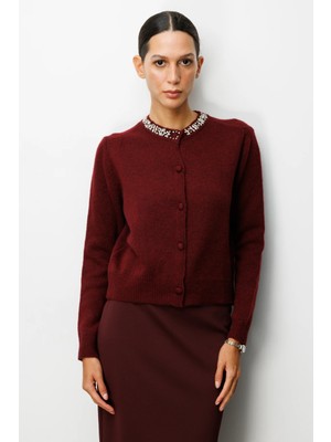 On Triko Yakası Taşlı Triko Hırka 63927