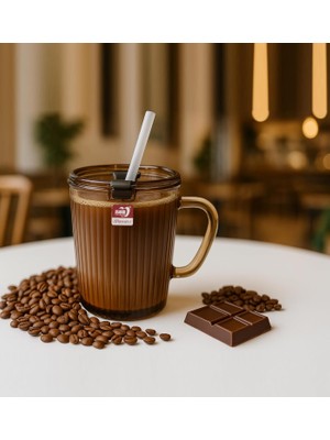 Braventa Collection Kapaklı Pipetli Cam Kupa Bardak Çay Kahve Meşrubat Tatlı Bardağı Kahverengi 370 ml