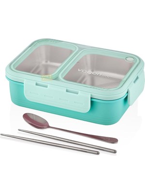 Braventa Collection Vagonlife Bento 700ML Lunchbox Tek Katlı 2 Bölmeli Çelik Sefer Tası Yemek Kutusu (Turkuaz)