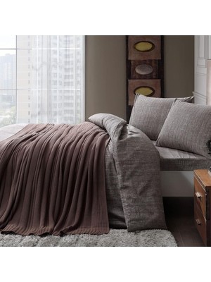 Braventa Collection Waffle DÜZ%100 Pamuk Nevresim Takımı, Kahve, Çift Kişilik