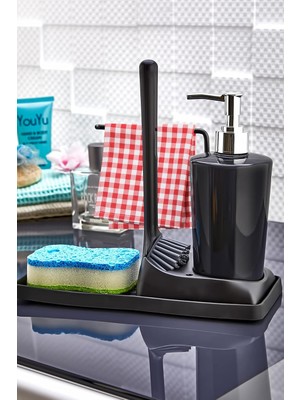 Braventa Collection Armona Silikon Fırçalı Mutfak Banyo Sıvı Sabunluk Süngerlik Seti
