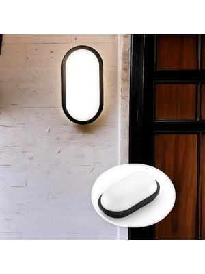 Braventa Collection Aydos 15W Siyah IP65 Oval LED Tavan ve Duvar Lambası | 1500 Lümen Beyaz Işık | Su ve Toz Geçirmez Ba