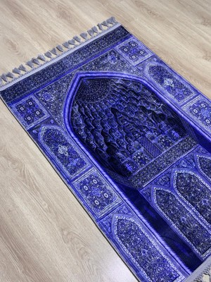 Dokuma Taban Örgü Püsküleri ve Ipek Kadar Yumuşak Mor Renkli Yüzeyiyle Bambu Seccade Namazlık 80X125 cm Hac Umre Ramazan Hediyesi
