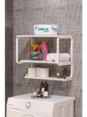 Braventa Collection Dehalimited Üç Katlı Klozet Üstü Düzenleyici Çamaşır Makinesi Duvar Rafı Banyo Dolabı
