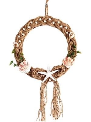 Braventa Collection Mixperi Hasır Örgülü Deniz Yıldızlı Incili El Yapımı Dekoratif Kapı ve Duvar Süsü