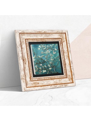 Braventa Collection Pinecone Stone Van Gogh Badem Ağacı Taş Duvar Tablosu - Çerçeveli Taş Tablo - Dekoratif Duvar Sanatı