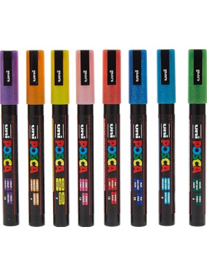 Braventa Collection Posca Uni 0.9-1.3 mm Su Bazlı Poster Markörü Simli 8 Li Set