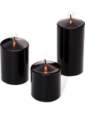 Braventa Collection 3'lü Siyah Silindir Mum Seti (5,5 cm -7,5 Cm-10 Cm)