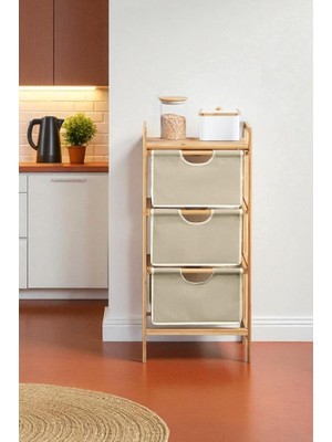 Braventa Collection Digithome Bambu 1 Raflı 3 Çekmeceli Banyo Düzenleyici Çekmeceli Dolap Komodin DB-0039