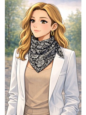 Dokuz99 Ipek Saten Desenli Fular 70X70