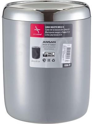Braventa Collection M-E06-07-P Lima Çöp Kovası, Krom Dekorlu, Gri