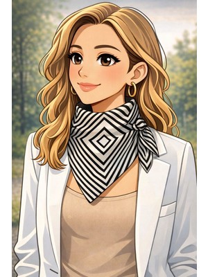 Dokuz99 Ipek Saten Desenli Fular 70X70