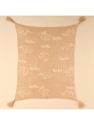 Braventa Collection Bella Maıson Sloth Hayvan BASKILI%100 Akrilik Battaniye, Bej, 100X120 cm