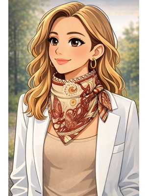 Dokuz99 Ipek Saten Desenli Fular 70X70