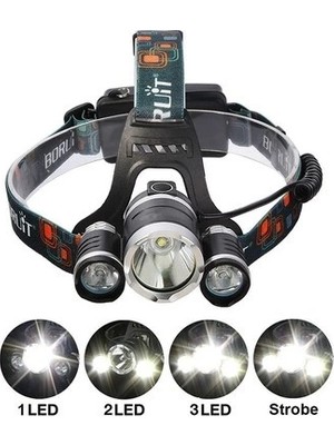 Kuzgun Ticaret T6 Kafa Feneri 5000 Lumens 3xcree Xm-T6+2r5 Lamba LED Kamp Lambası - Lisinya