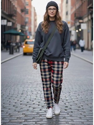 Havva Home Erkek Kadın (Unisex) Ekose Desenli Kareli Polar Pantolon Çift Kombini ve Hediye Için Uygun (Tek Alt)