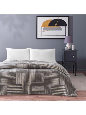 Braventa Collection Taç Gable DESENLI%100 Pamuk Pamuk Battaniye, Gri, Çift Kişilik