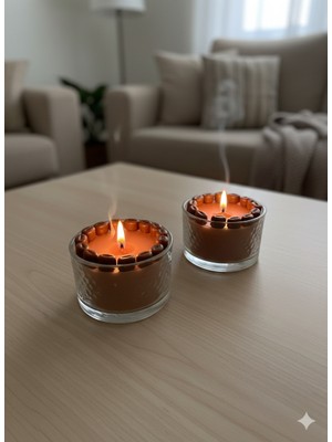 Kahve Süslemeli Cam Kase Mum