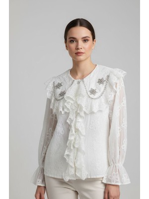 Rabiossa Kadın Fırfırlı Dantel Gömlek