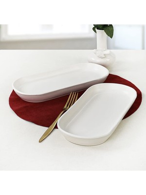 Braventa Collection Mat Beyaz Noyan Kayık Tabak 2 Adet 26 cm